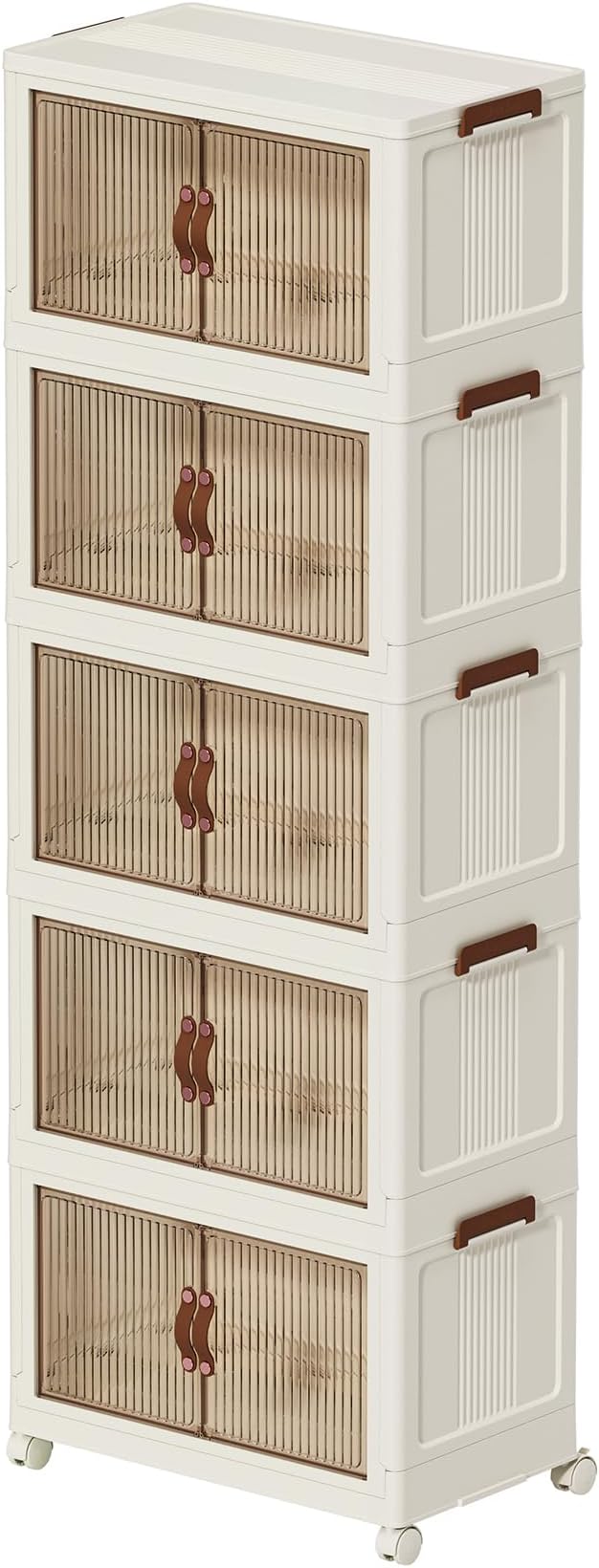 Collapsible Storage Bins with Lids - Stackable Plastic Closet Organizers for Clothes, and Home Organization White (5-rack, 30Gal/rack)