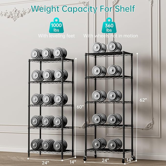 SINGAYE 5 Shelf Storage Wire Shelves Closet Bathroom Organizers Metal Pantry Kitchen Garage Shelving Unit Laundry Room Organization Home Narrow Rack Net Basket with Wheels White