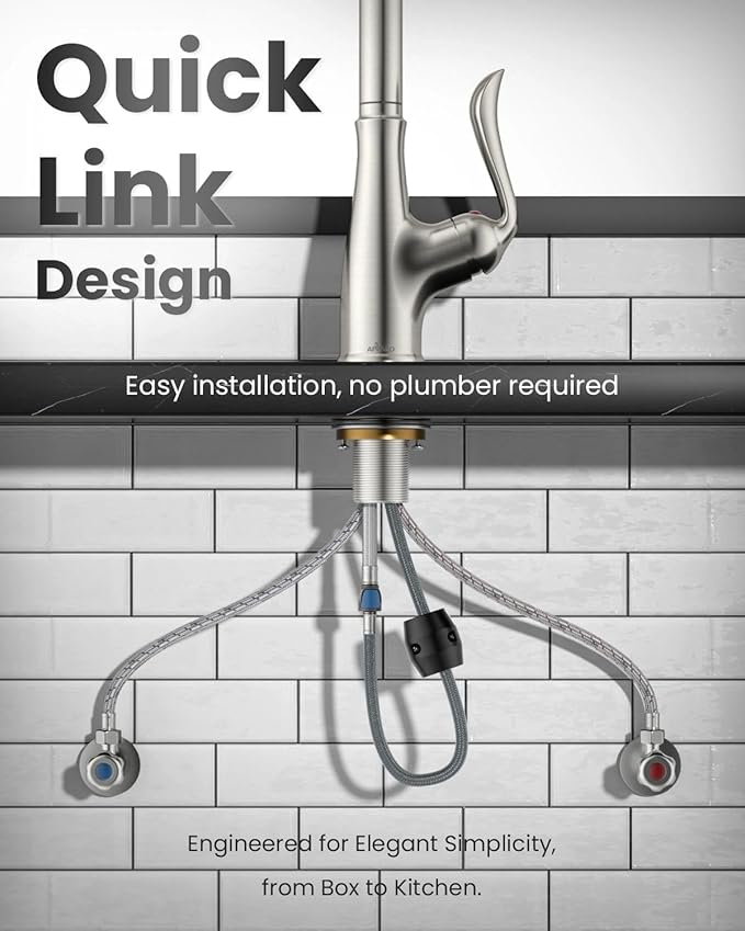 APPASO Patented Brushed Nickel Kitchen Faucet, Single Handle Kitchen Faucet with Pull Down Sprayer, Stainless Steel High Arch, cUPC-Certified Pull-Out Hose, Water Supplies & Valve