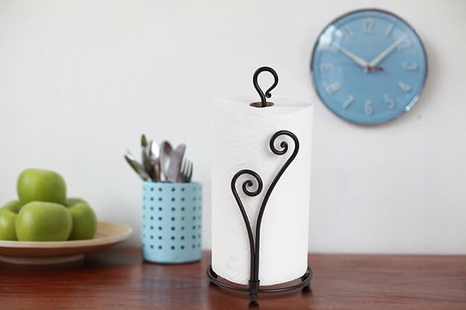 RTZEN Matte Black Paper Towel Holder Countertop - Decorative Farmhouse Paper Towel Roll Holder - Rustic Metal Modern Stand for Kitchen or Bathroom (Heart Shaped)