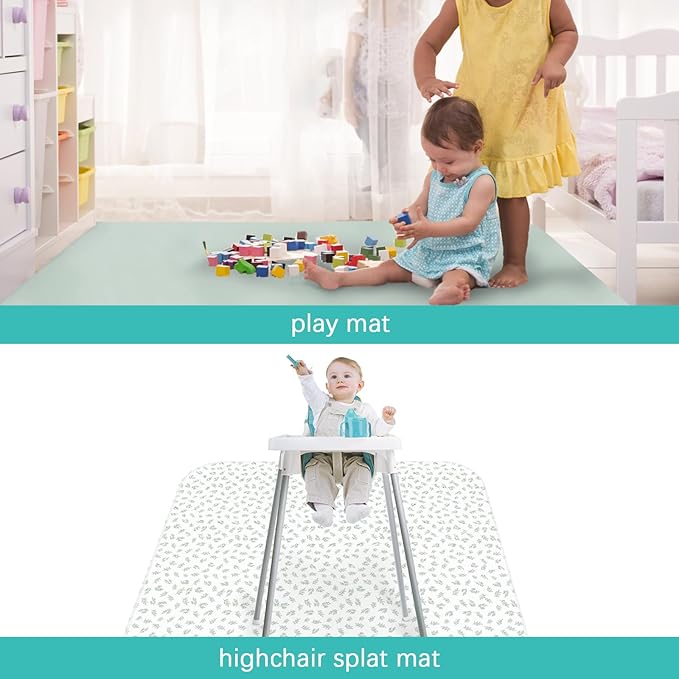 Biloban Baby Splat Mat 2 Pack for Under High Chair & Arts & Crafts & Eating Mess, 46 x 42 Inch Waterproof and Washable Spill Mat, Anti-Slip Floor Protector
