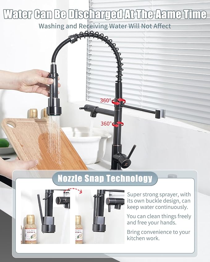Kitchen Faucets, Oil Rubbed Bronze Kitchen Faucet, Pull Down Kitchen Sink Faucet with Sprayer, Commercial Stainless Steel Spring Faucets for Kitchen Sinks, Single Handle with High Arc Spring