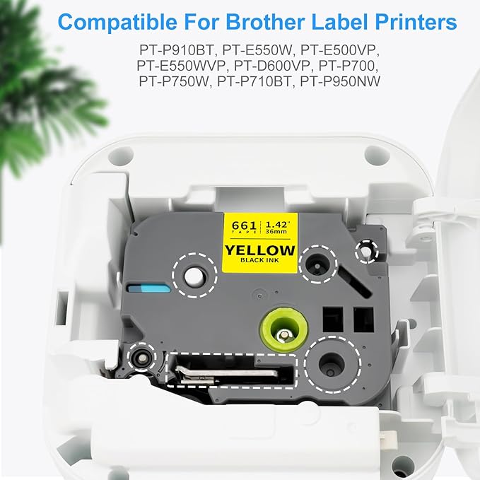 Absonic 3-Pack 36mm Yellow Label Tape Compatible for Brother TZe-661 TZ-661 TZe661 Tz661 P Touch Tze Tz Tape 36mm Laminated Yellow for PT-9600 PT-9700 PT-910BT PT-3600 Label Maker, 1-1/2 Inch