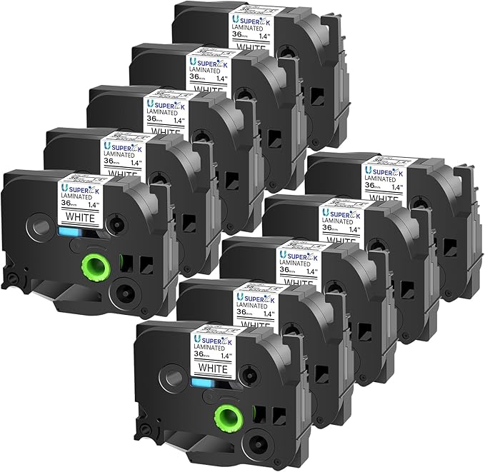 10 Pack TZe-261 36mm 1.4 Laminated White Tape Compatible with Brother P Touch Label Tape 1-1/2 inch TZe TZ-261 TZe261 Black on White TZe TZ Label for PT-D600 PT-D610BT PT-P700 PT-P710BT