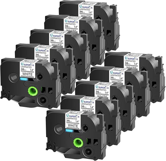 10 Pack TZe-261 36mm 1.4 Laminated White Tape Compatible with Brother P Touch Label Tape 1-1/2 inch TZe TZ-261 TZe261 Black on White TZe TZ Label for PT-D600 PT-D610BT PT-P700 PT-P710BT