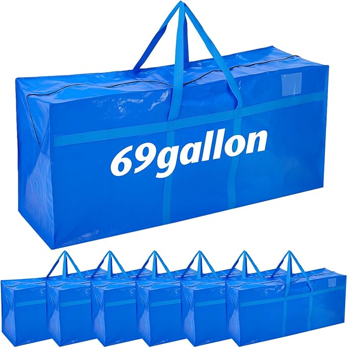 Windyun 4 Pack 69 Gallon Extra Large Moving Bags XXL Heavy Duty Storage Bag with Strong Zipper Handle Jumbo Big Tote Box Foldable for College Dorm Travel Clothes Duffle Blanket Pillow(Blue)