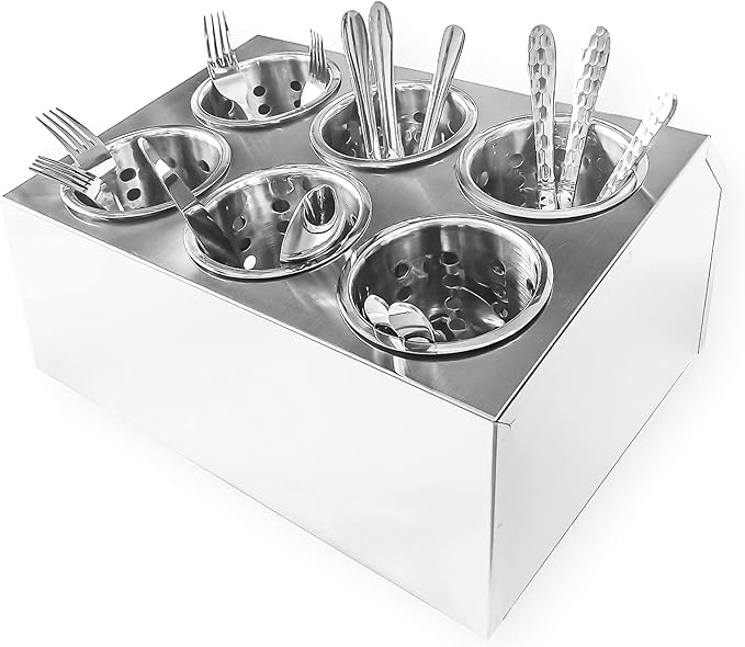 overstockedkitchen Commercial 6-Hole Stainless Steel Cylinder Flatware Silverware Utensil Holder Organizer Caddy