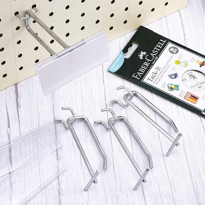 Thyle 50 Pcs Metal Scan Hook with Label Holder for 1/8" to 1/4" Pegboard, Peg Board Hooks with Price Tag, Pegboard Wall Accessories, Metal Hooks for Home Garage Retail Display Supplies (4 Inch)