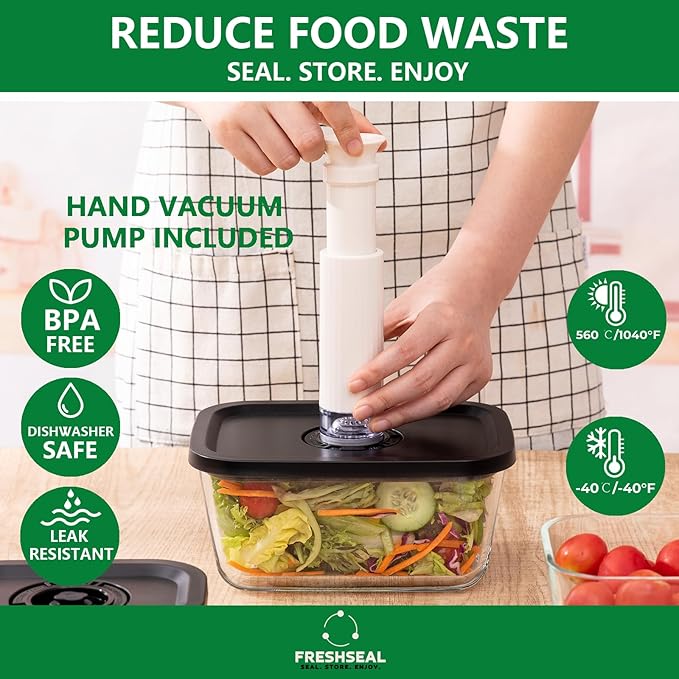 Borosilicate Glass Vacuum Food Storage Set - Leakproof, Oven/Microwave Safe, BPA-Free