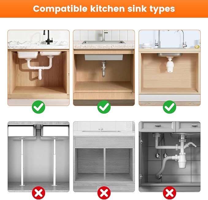 Expandable Under Sink Organizers and Storage,Width Adjustable (14.9-23.6IN),No Drill 2-Tier Pull Out Under Cabinet Organizer for Kitchen Bathroom Laundry White