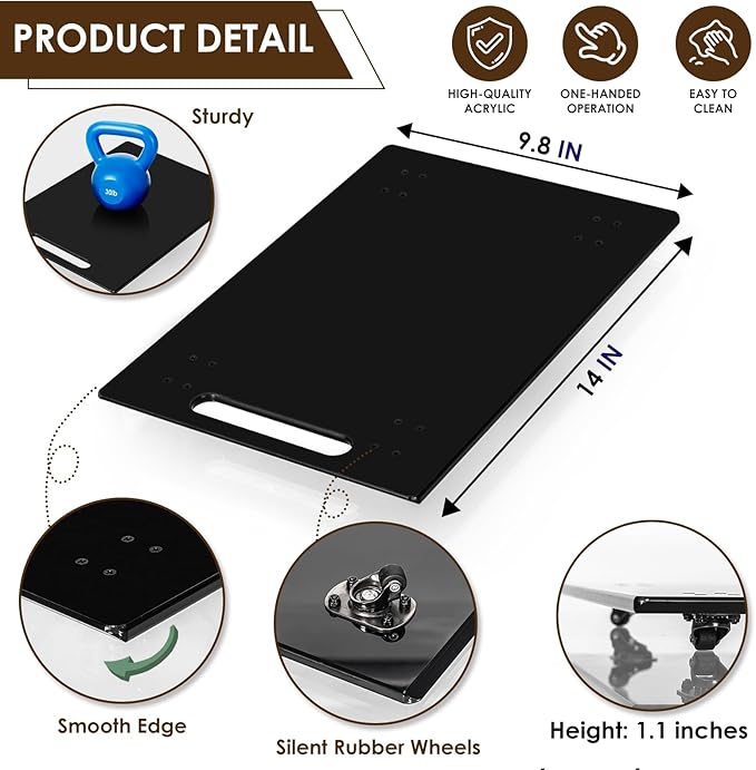 BEZONO 360° Sliding Tray for Coffee Maker & Kitchen Appliances - Silent Rubber Wheels, Acrylic Organizer Tray for Under Cabinet - Space Saving Countertop Accessory, 9.8x14 Inch (Black)
