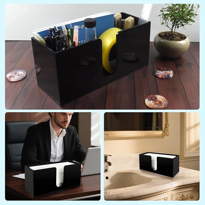 Paper Towel Holder for Countertop, Black Acrylic Napkin Dispenser – Fits Multifold, C-Fold & Z-Fold Trifold Towels, Durable 5mm Thick for Bathroom, Kitchen, Restaurant & Toilet(4pcs)