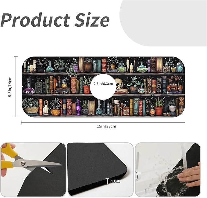 Kitchen Sink Splash Guard，Fantasy bookshelf Faucet Mat Sink Gadgets-Super Absorbent Fast Drying Mat Drip Catcher for Kitchen, Bathroom,Sink Mat, Dish Drying Mat, Bathroom(15" X 5.5" )