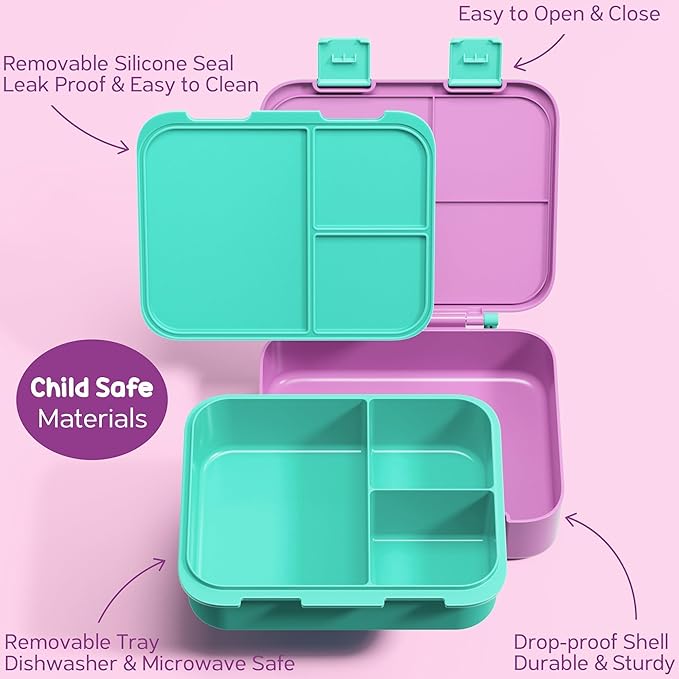 Fimibuke Bento Lunch Box for Kids with Food Jar, 32OZ Snack Lunch Container with 3 Compartments, Insulated Lunch Bag, 12OZ Leakproof Food Jar, Ice Pack Set for Age 3-12 Toddler Teen Girls Boys Daycare