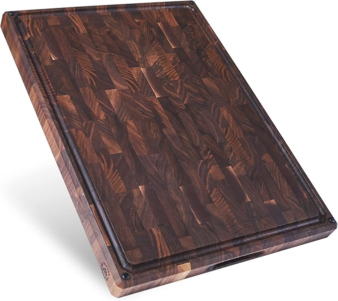 Sonder Los Angeles Welton Cutting Board Made in USA | Black Walnut End Grain Cutting Board for Kitchen with Non-Slip Feet & Juice Groove | Gift Box Included | 20x15x1.5 in
