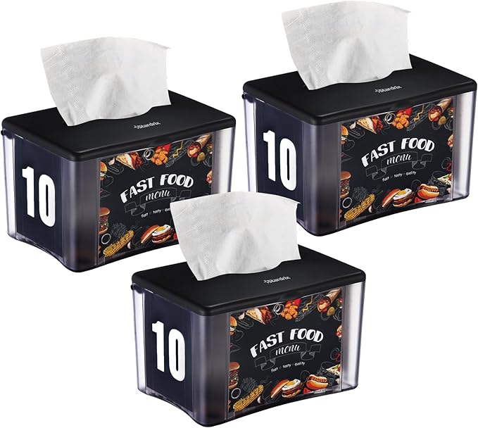 Stardrix 3-Pack Interfold Tabletop Napkin Holder, Commercial Restaurant Napkin Dispenser with 4-Sided Marketing Insert Display, Easy-Access Black Napkin Dispenser for Counters & Tables