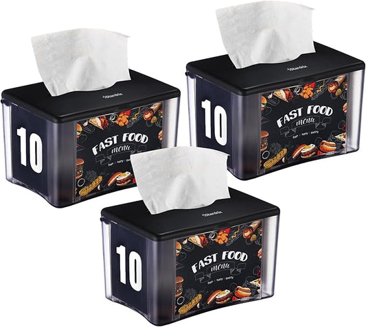 Stardrix 3-Pack Interfold Tabletop Napkin Holder, Commercial Restaurant Napkin Dispenser with 4-Sided Marketing Insert Display, Easy-Access Black Napkin Dispenser for Counters & Tables