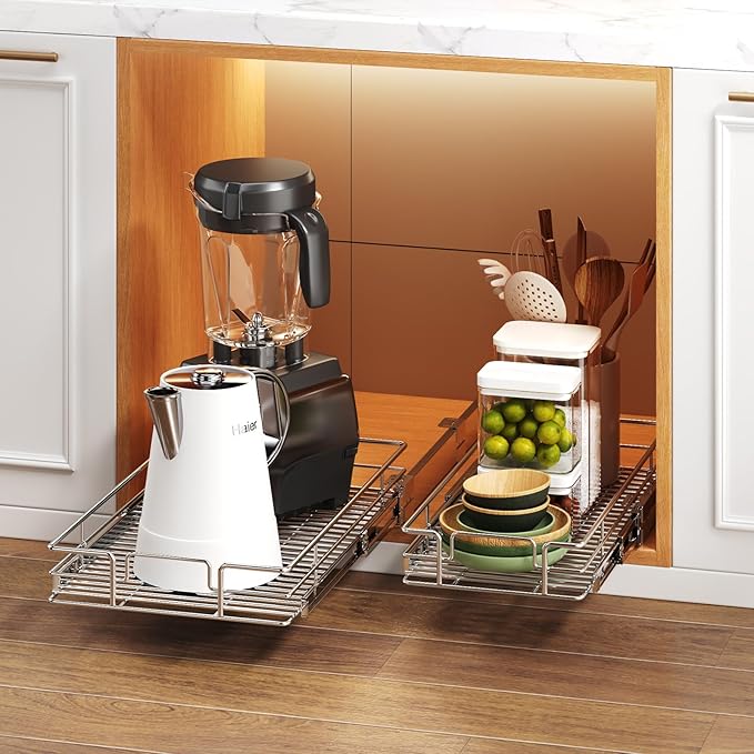 MODCART Pull Out Cabinet Organizer 13½" W x 18" D, Heavy Duty Cabinet Pull Out Shelves, Slide Out Drawers Organization for Kitchen Cabinets Bathroom
