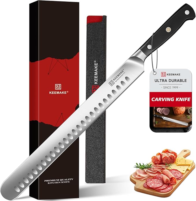 KEEMAKE Brisket Knife, 12 Inch Carving Knife, Razor Sharp German Steel Slicing Knives for Meat with Ergonomic Handle for Meat Cutting, Roasts, BBQ, Turkey