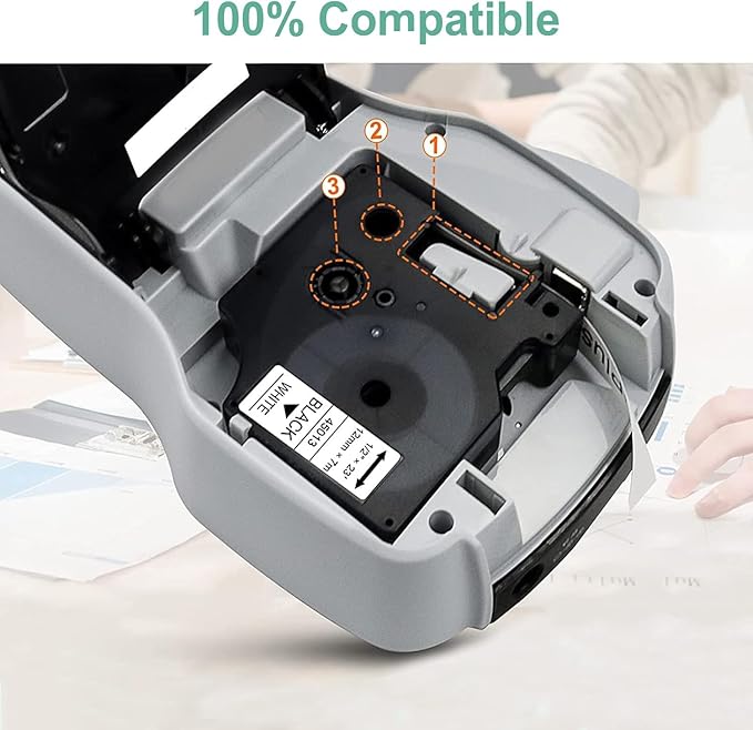 10-Pack Compatible for D1 Label Tape 45013 a45013 S0720530 12mm Black on White Label Tape Refills for Labelmanager 160 280 210D 360D 420P 500TS PnP 450D Label Maker, 1/2 Inch x 23 Feet