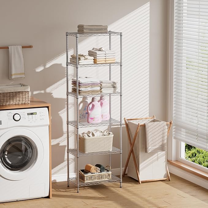 SINGAYE 6 Shelf Wire Shelving Unit Adjustable Metal Shelves Standing Bathroom Organizers and Storage Wire Closet Metal Pantry Kitchen 12" DX22 W 69.5" H Gray