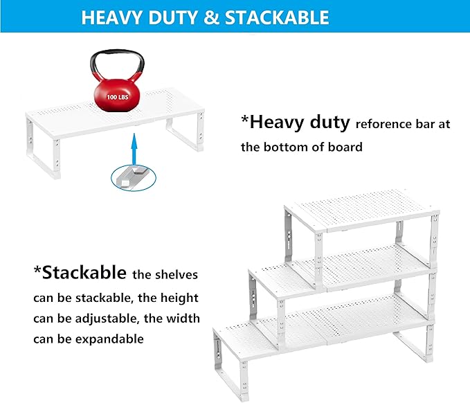 Wobmmi Expandable Spice Rack,Stackable Storage for Cabinet, Multi-Functional Kitchen Shelving,Height-Adjustable,Sustainable Organizer Solution(1Pack/White/Large)