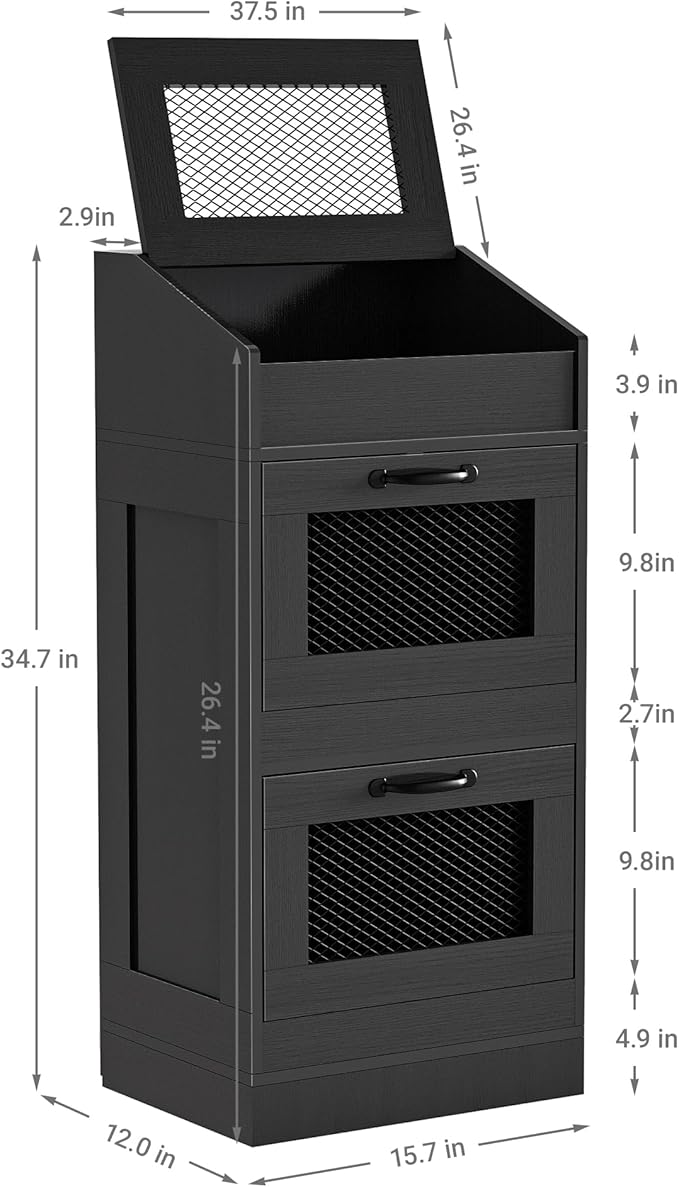 Potato Storage Bin with Lid, Rustic WoodenOnion Storage Bin, Bread Box for Kitchen, Kitchen Decorative Vegetable Storage Cabinet, Black HPC001BK