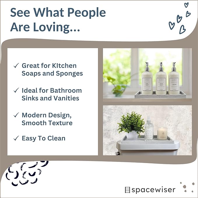Spacewiser Countertop and Vanity Tray - 2 PC Large 11.7" Silicone Bathroom Trays, Counter Organizer, Dish Soap Sponge Holder Kitchen Sink Tray Organizer, Sink Caddy Toothbrush Key Kitchen Soap Trays