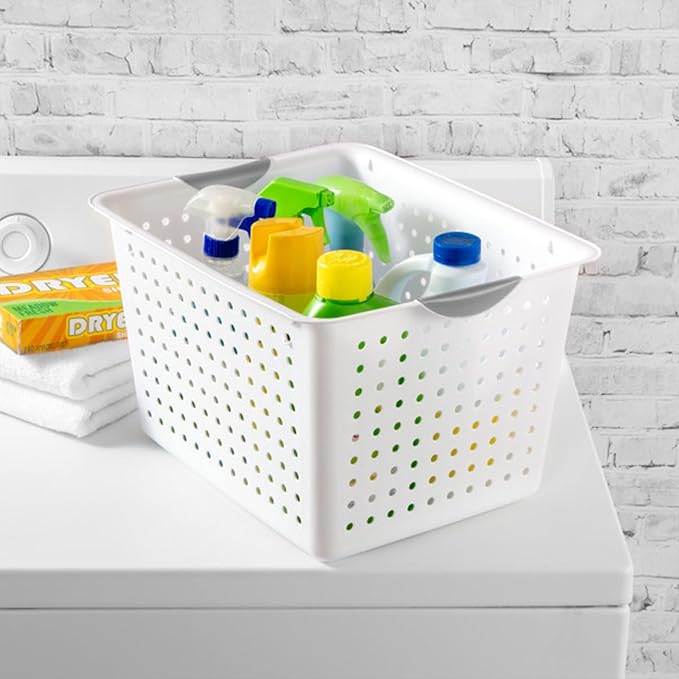 Sterilite Deep Ultra Basket, Closet Organizer Bin, Cabinets, Pantry, Shelving and Countertop Space Open Container, White, 18-Pack