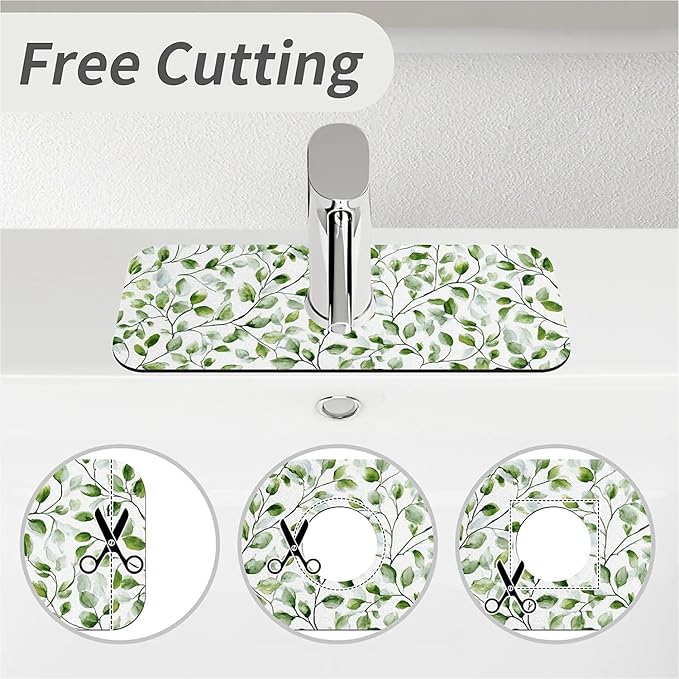 Kitchen Sink Splash Guard，watercolor greenery Faucet Mat Sink Gadgets-Super Absorbent Fast Drying Mat Drip Catcher for Kitchen, Bathroom,Sink Mat, Dish Drying Mat, Bathroom(15" X 5.5" )