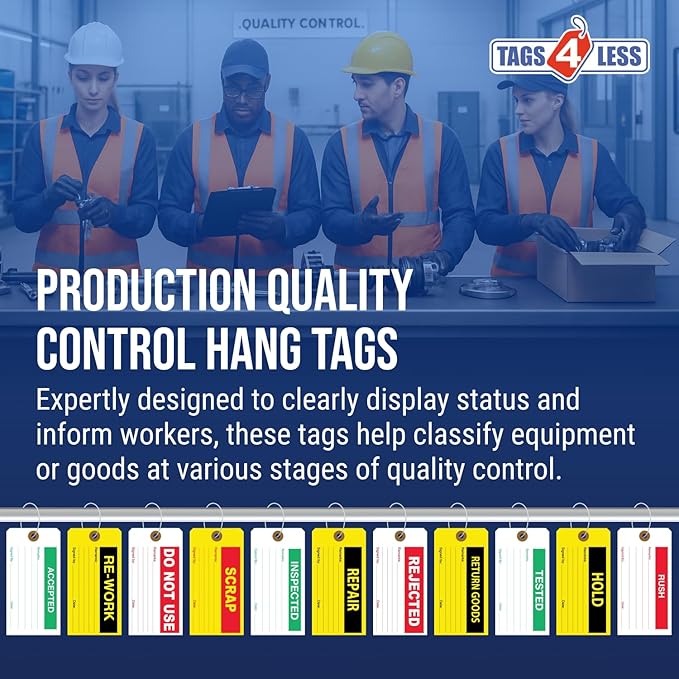 Tags 4 Less Production Quality Control Hang Tags – Equipment Preventative Maintenance Labels, for Easy Record-Keeping for Inventory Status (Hold, Pack of 100)