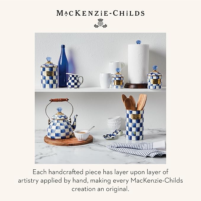 MACKENZIE-CHILDS Enamel Utensil Holder, Kitchen Utensil Holder for Countertop, Storage Caddy, Blue-and-White Royal Check