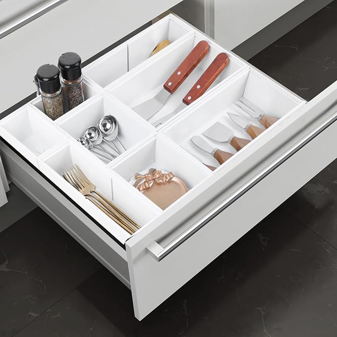 Bxngjuj Bamboo Drawer Organizer Set, 8 PCS Multi-Use Wood Drawer Storage Boxes, Junk Drawer Organizer Divider Bins for Kitchen, Bathroom, Office Desk, Makeup, Jewelry, Utensils