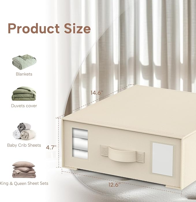 Criusia Bed Sheet Organizers and Storage, 6 Pack Foldable Linen Closet Organizer Box – Bedding Holder for Sheet Set (King/Queen Sizes), Duvet Covers, Blankets (Beige)