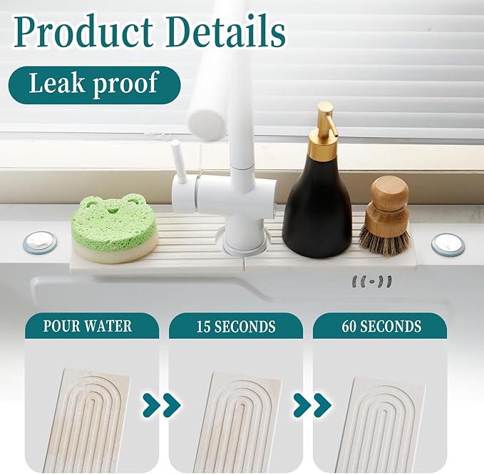 Stone Faucet Mat for Kitchen Sink Bathroom Counter, 15.7 Inch White Diatomite Water-Absorbing Drying Stone Mat, Sink Stone Tray Protector,Prevent Moisture Sink Splash Guard