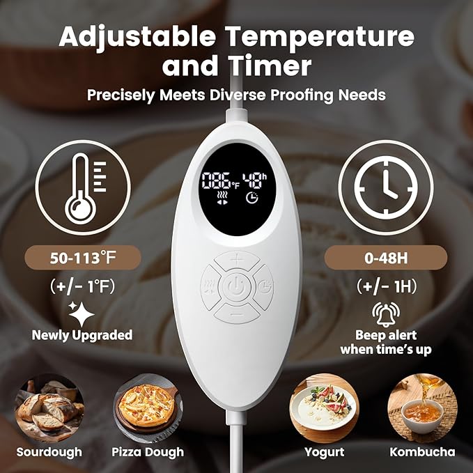 GIYUDOT Folding Bread Proofing Box with 50-113℉ Temp Control & 48H Timer, Dough Proofer with Metal Rack, Humidor, Recipes, Ideal for Sourdough, Bread Baking, Pizza, Yogurt, Kombucha, Precise Control