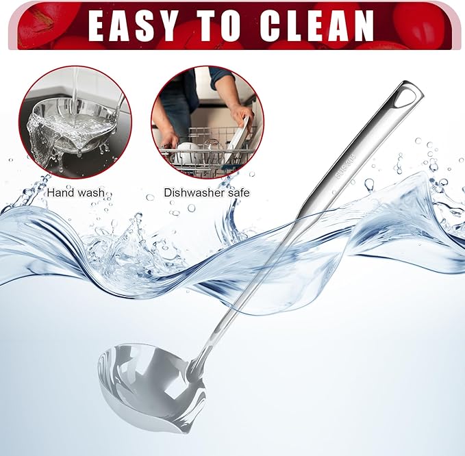 2 Pcs Kitchen Soup Ladle 304 Stainless Steel Punch Metal Luminous Heavy Ladell Spoons With Pour Spout Gravy Ladles for Serving,Cooking,Canning,Sauces,Gravy,Stews