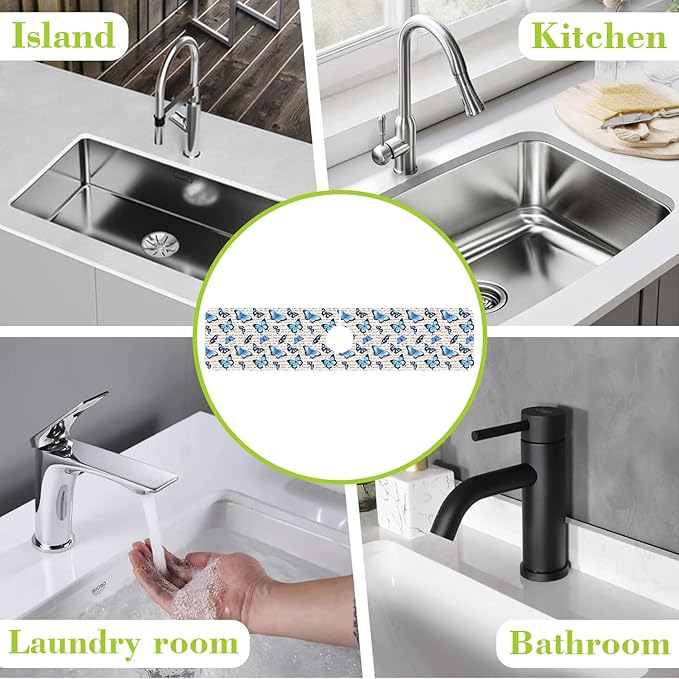 Sink Splash Guard Faucet Mat Watercolor Butterflies Absorbent Fast Drying Mat Sink Gadgets Splash Guard Behind Faucet Drip Catcher for Kitchen Bathroom 23.5"X5.5"