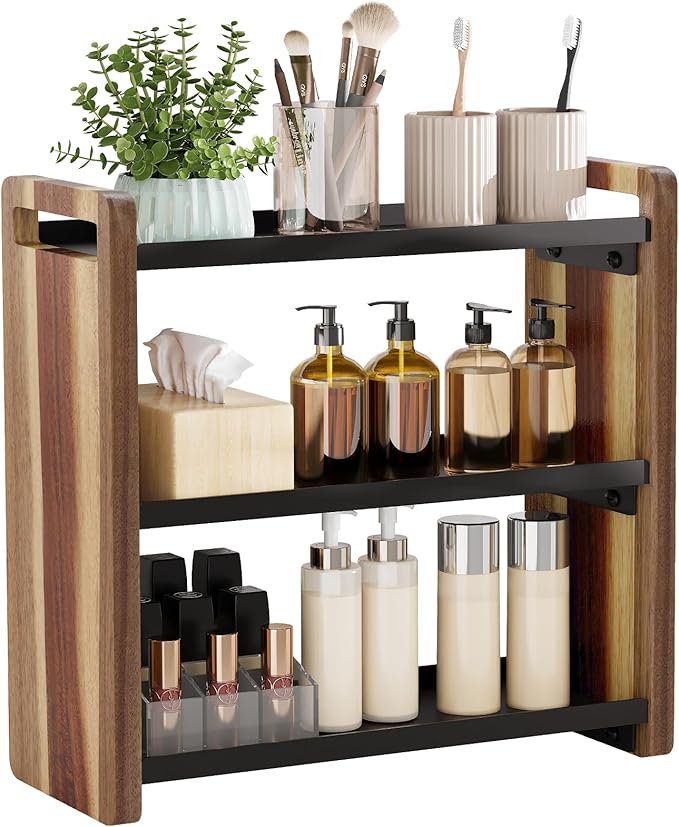 UJQSUN Bathroom Counter Organizer,Bathroom Counter Shelf,Bathroom Organizers,Under Sink Organizer,Cologne Organizer For Men,Cologne Cabinet,Spice Rack Organizer for Cabinet,Gifts(Brown 3 Tier)