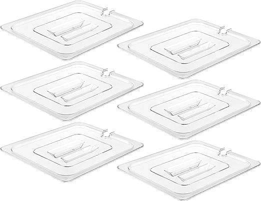 CURTA 6 Pack NSF Food Pan Cover, 1/2 Size Clear Polycarbonate Notched Lid with Handle for Commercial Food Pan, Dishwasher & Freezer Safe Plastic Clear
