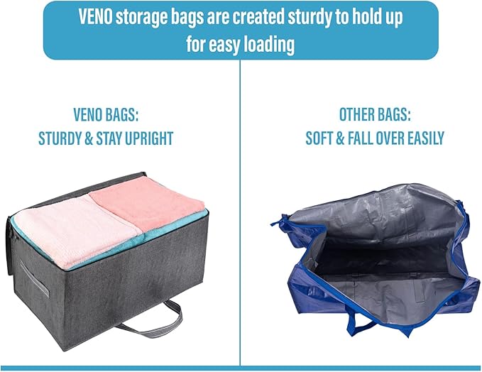 VENO 4 Pack Moving and Storage Bags, Heavy Duty, Alternative to Moving Boxes, Large Packing Totes Supplies for College Dorm Room with Zipper for Clothes, Wide Open Design (Dark Gray, 4 Pack)