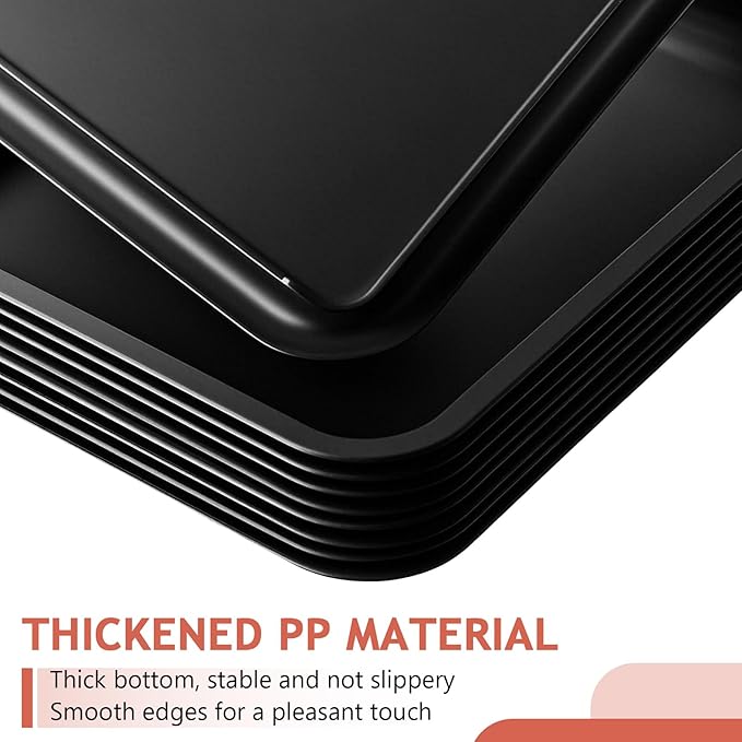 Gerrii 18 Pcs Plastic Fast Food Trays Bulk 9 x 12 Inch Restaurant Serving Cafeteria Grill School Lunch Trays Rectangular Serving Platter for Kitchen Hotel Restaurant(Black,12 x 9 Inch)