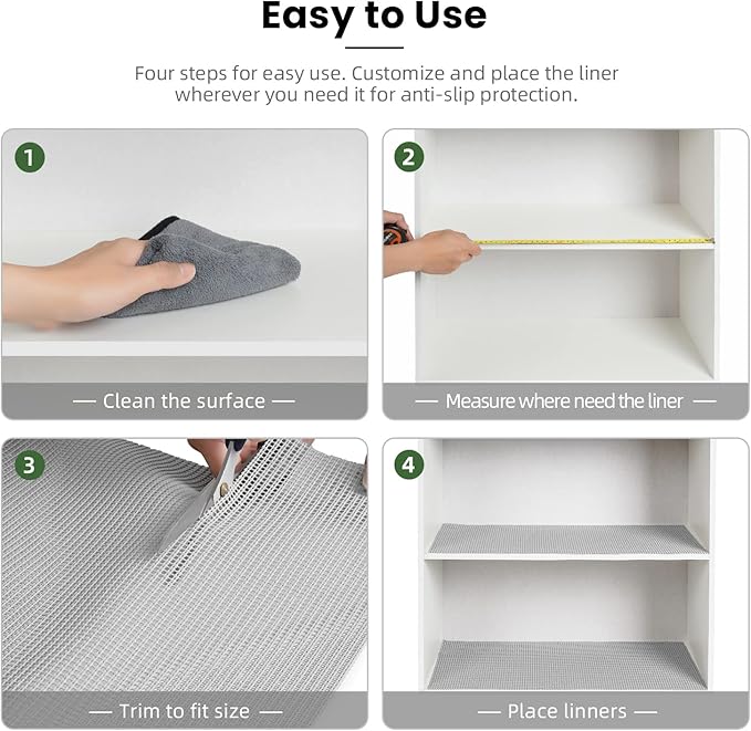 BAGAIL Drawer and Shelf Liner, 17.5 in X 10 Ft Non-Adhesive Shelf Liners for Kitchen Cabinets, Thick Strong Grip Liners for Desk, Shelves, Bathroom Drawers, Cabinet Protection - LightGrey