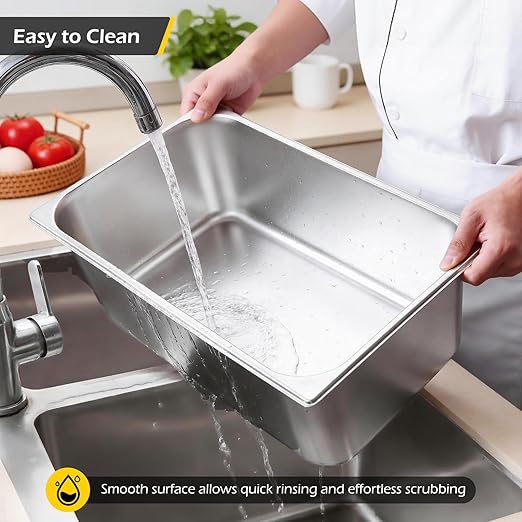 Dyna-Living 3 Pack Full Size 6 Inch, 8 Inch Hotel Pan Perforated Steam Table Pans with Lid Stainless Steel Chafing Dish Pans Commercial Food Pan for Catering Buffet Hotel Home Restaurant Supplies