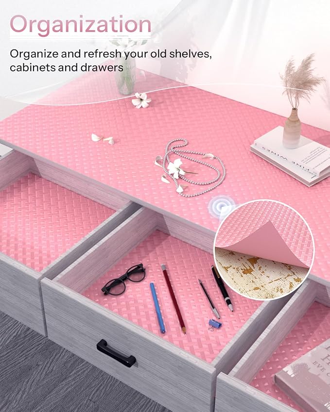 Shelf and Drawer Liner for Kitchen Cabinet, Non-Adhesive 24in x 120in Waterproof Contact Paper Refrigerator Liners Thickened Durable EVA Material Non Slip Mat for Dresser Cupboard Pantry Protector