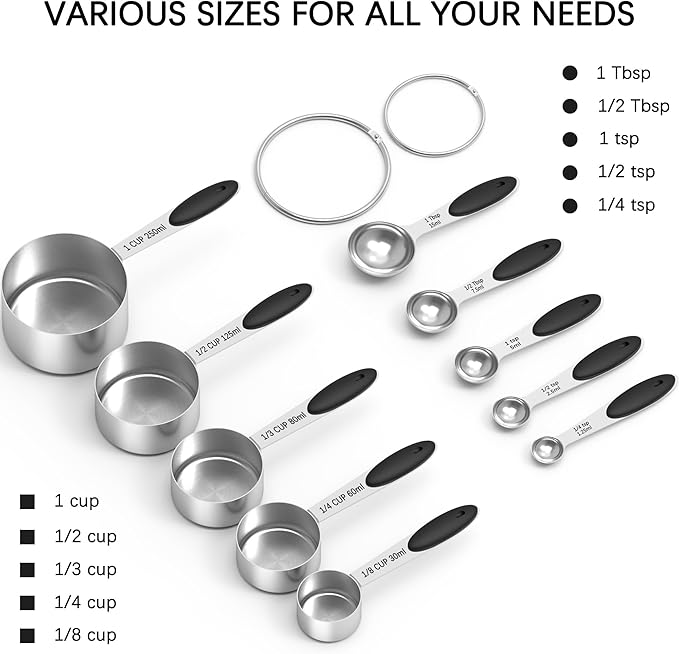 TILUCK Measuring Cups and Spoons Set, Stainless Steel, Kitchen Utensils for Cooking and Baking (9)