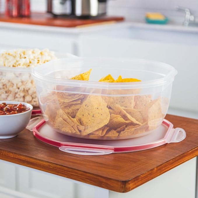 Sterilite Ultra-Seal 8.1 Qt Bowl, Large Airtight Food Storage Container, Latching Lid, Microwave and Dishwasher Safe, Clear With Red Gasket, 2-Pack