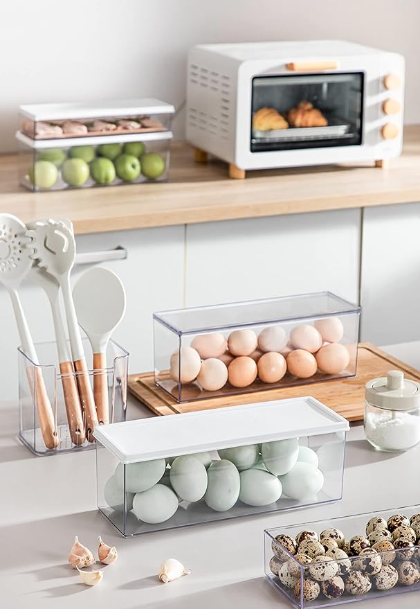 Hanobe Pasta Containers for Pantry Large Spaghetti & Noodle & Lasagna Canister 2 Pcs Clear Grey Rectangular Canister with Lock Lids Durable BPA-Free Plastic Food Keeper for Fridge Kitchen Cabinet