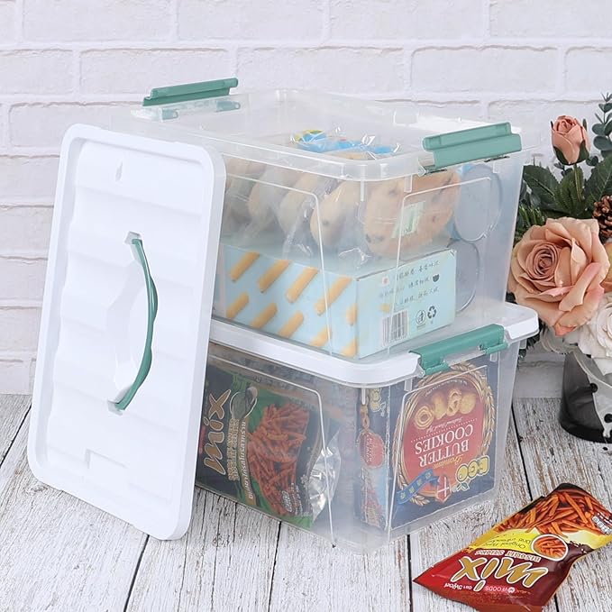 6-Pack 14 Quart Plastic Lidded Storage Bin with Handle, Clear Latching Storage Box