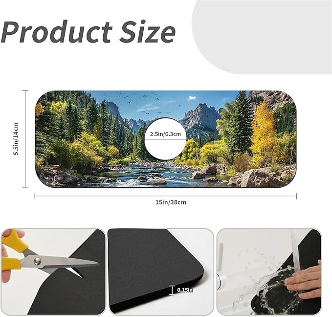 Kitchen Sink Splash Guard，Beautiful mountain stream Faucet Mat Sink Gadgets-Super Absorbent Fast Drying Mat Drip Catcher for Kitchen, Bathroom,Sink Mat, Dish Drying Mat, Bathroom(15" X 5.5" )